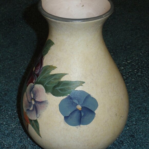 Vintage Hand Painted Floral Bulbous Wide Mouth Vase 6-1/2" Tall CHRISTMAS GIFT! - Picture 3 of 7